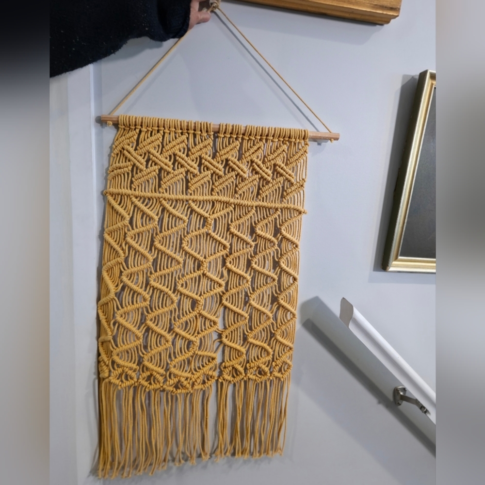 Large Boho Macrame Wall Hanging Mustard Yellow Gold Tapestry 44" Long Art